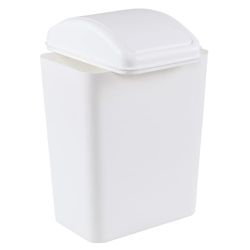 Image of 16 Liter Plastic Trash Can, Swing Top Garbage Bin Wastebasket (White)