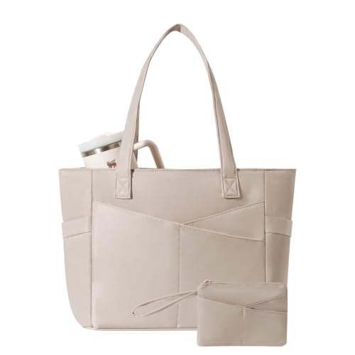 Image of CTWWFS Large Tote Bag for Women with Zipper, Nylon Lightweight Work Tote with 15.6 inch Laptop Sleeve, Nurse Bag for Work College