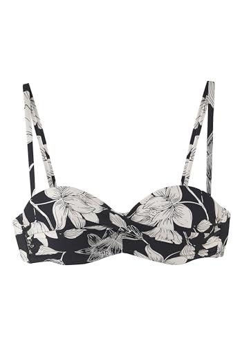 s.Oliver Bügel-Bandeau-Bikini-Top mit schwarz-weißem Blumenmuster