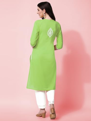 Image of MIRCHI FASHION Pure Cotton Lucknowi Chikankari Embroidered Kurta Set | Straight Fit Kurta Pant Outfit | Ethnic Office Wear & Daily Style 2 Piece Collection