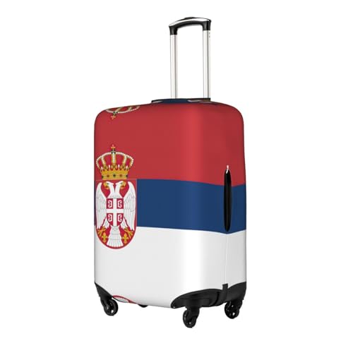 Flag Of Serbia Print Travel Elastic Suitcase Luggage Baggage Cover Protector, Washable And Anti-Scratch2