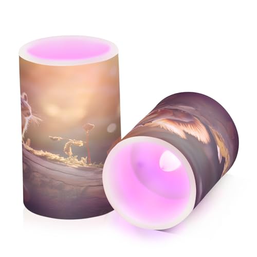 ALAZA Squirrel (3) Flickering Flameless Candles Battery Operated with Remote Timer,Tea Light Candles LED Pillar Votive Candles Set of 2 for Outdoor Indoor Decorations