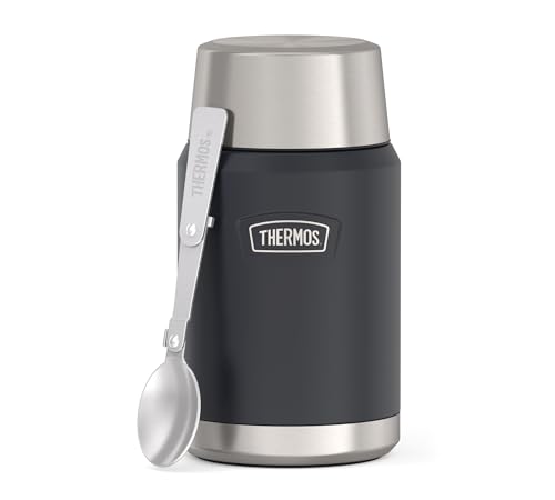 Thermos Icon Food Jar - Pot alimentaire de 0,71 l - Gris foncé/graphite mat - 710 ml - Double paroi en acier inoxydable 18/8 - Garde au chaud et au froid - Avec...