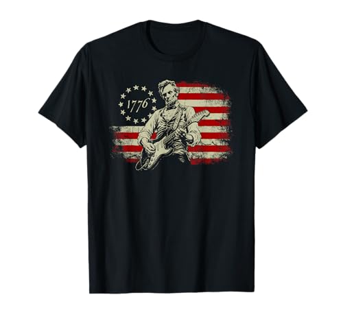 Abraham Lincoln Playing Electric Guitar Rocker American Flag T-Shirt