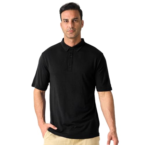 Merino Protect 100% Merino Wool Polo Shirts Mens Anti-Odor Short Sleeve Moisture Wicking Base Layer for Travel
