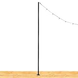 IYN Stands Outdoor String Light Pole Stand with Mounting Plate for Patio, Deck, Concrete - 9.5 Feet, Black, Weather Resistant Powder Coated Steel, Heavy-Duty