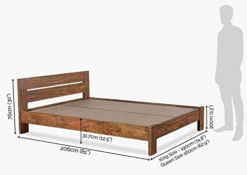 Image of Sheesham Wood Queen Size Double Bed Without Storage for Bedroom Living Room Hotel Wooden Cot Palang Furniture (Stone Finish) | 1 Year Warranty