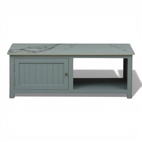 Image of Solid Wood Madrid Centre Table with Premium Sintered Stone Top for Living Room | Wooden Coffee Table | Premium Acrylic Silver Grey Finish | 110 x 60 x 40 cm