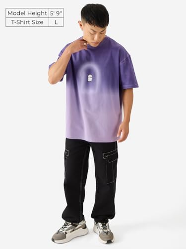 Image of The Souled Store Mr. Soul Men and Boys Short Sleeve Round Neck Purple Graphic Printed Cotton Oversized T-Shirts