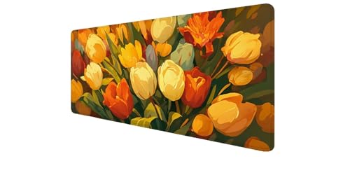 Tapis souris XXL jaune fleuri pour aménager un grand bureau d'ordinateur confortable