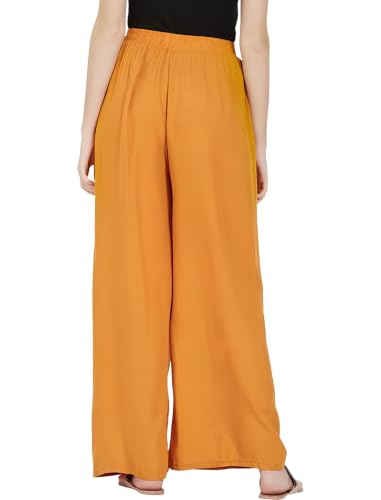 Image of FASHION GALLERY Women's Solid Rayon Palazzo Pants | Relaxed Fit Full Length Wide Leg Palazzo | Elastic Waist Comfortable Casual Lounge Office Ethnic Flared Trousers for Women