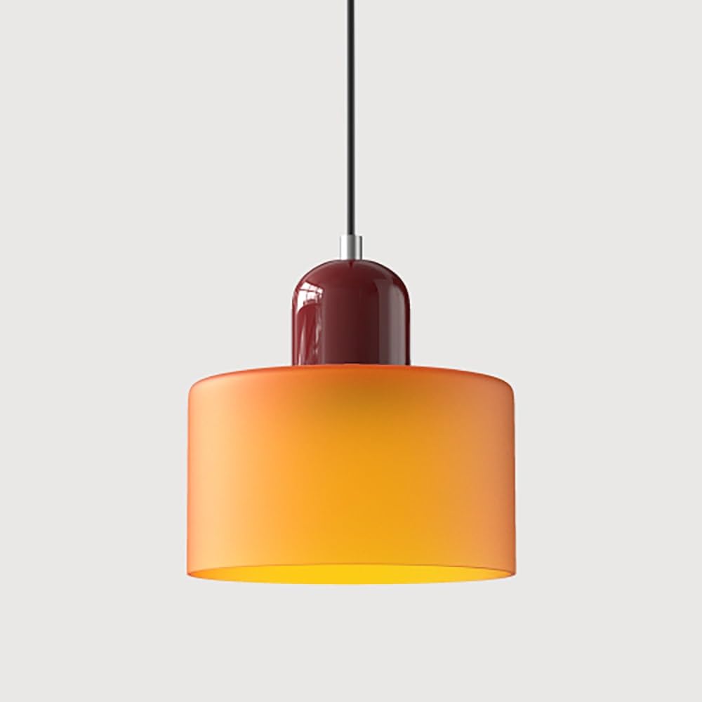 Pendant Lights Fixture Nordic Glass Pendant Lamp Cylindrical Hanging Lighting Adjustable Modern Lamp for Kitchen Island Bedroom Bedside(Orange(Red) 1 Pack)
