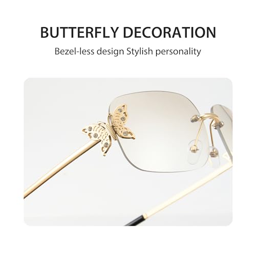 Cyxus Rectangle Y2K Rimless Sunglasses For Women Retro Frameless Vintage Square Tinted Glasses 11664