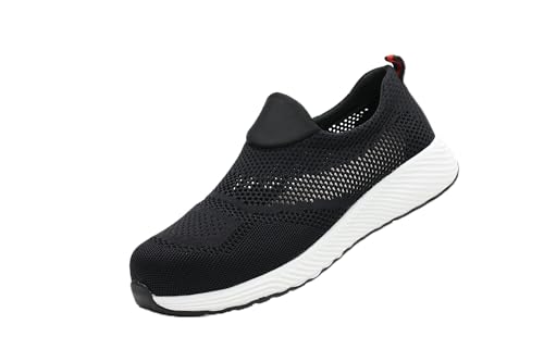 RULTA Scarpe antinfortunistiche da uomo e da donna, con puntale in acciaio, leggere, traspiranti, industriali, antiscivolo, scarpe da ginnastica, Nero , 36 2/3 EU