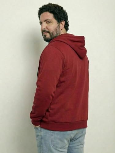 Image of UNSTD Men Solid Maroon Zip-Up Hoodie | Full Sleeve Hooded Sweatshirt with Kangaroo Pockets | Casual Winter Wear for Men