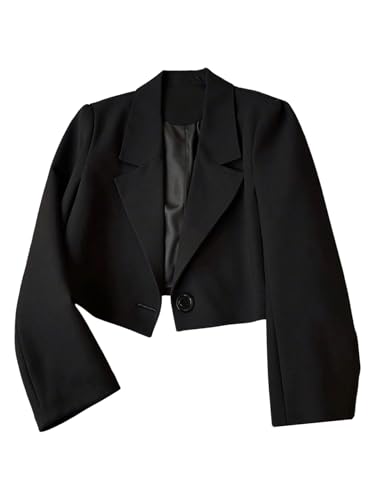 SHENHE Women's Cropped Blazer Business Casual Lapel Collar Button Open Front Suit Jacket