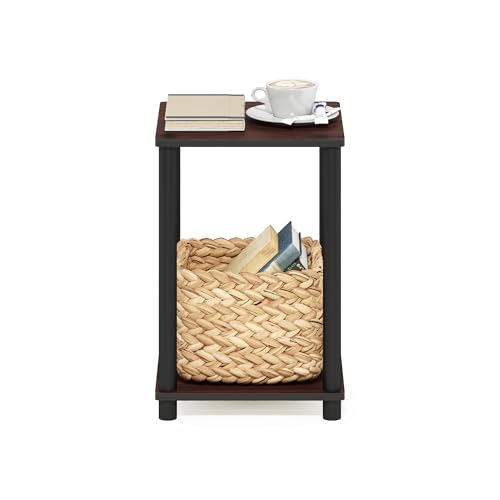 Image of Furinno Turn-N-Tube Toolless Assembly Side Table, 2-Tier Brown End Table with Open Shelf, Night Stand, Bedside Table, for Living Room, Bedroom, Cherry Oak