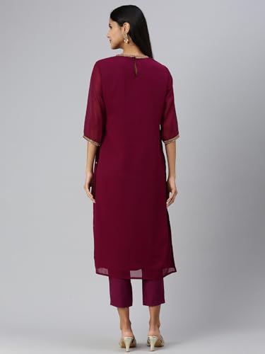 Image of Hritika Women Faux Georgette Sequin Pattern Regular Kurta Set (Purple, Hrkb0070Prple L)