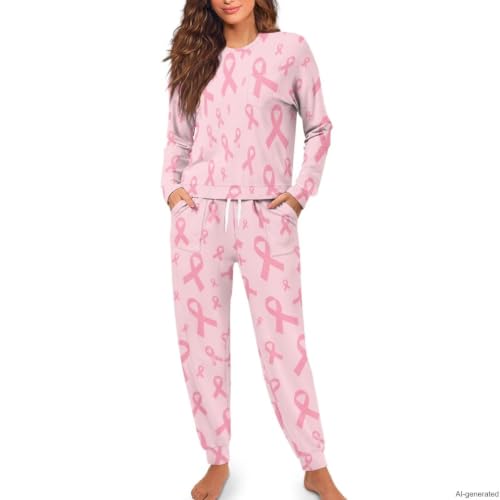 Image of Womens Pajama Sets 2 Piece Pjs Lounge Sets Long Sleeve Sleepwear Crew Neck Pullover Top with Long Pants
