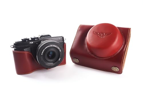 Sac photo Olympus EPL7 en cuir véritable fait main et sa housse de protection marron