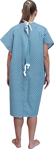 Image of 3 Pack - Blue Hospital Gown with Back Tie / Hospital Patient Gown with Ties - Fits Small - XL