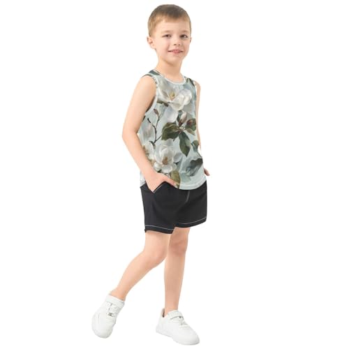susiyo White Magnolia Flowers Boys Sleeveless Tank Top Girls Athletic T Shirt4