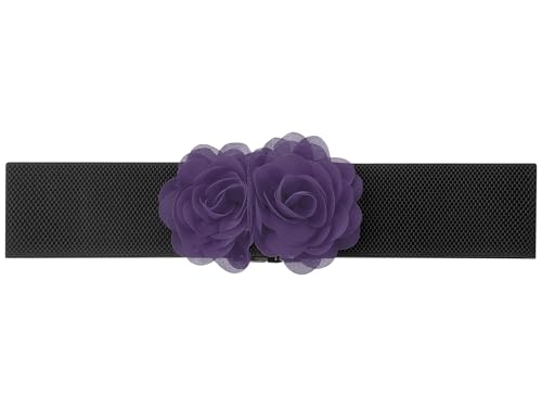 Women's Elastic Wide Waist Belt, Large Double-Flower Stretchy Corset Sweet Elegant Casual for Dress