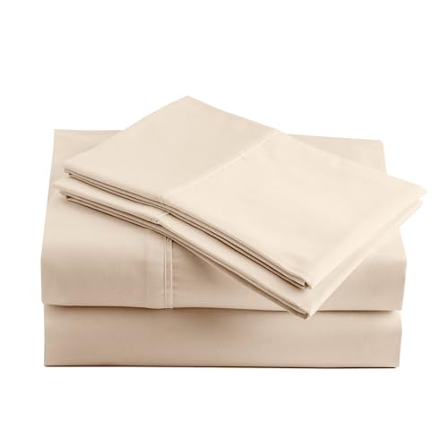 Peru Pima 415 Thread Count Percal Queen Sheet Set - 100% Peruvian Pima Cotton, 4 Piece (Flat, Fitted, 2 Pillowcases) - Cooling, Crisp, Deep Pocket, Hotel Quality Bedding - Ivory