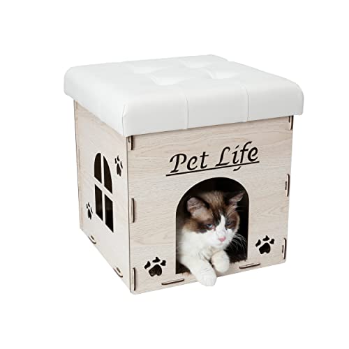 Pet Life ® Foldaway Collapsible 2-in-1 Cat Furniture Bench and Chaise Cat House Lounger or Bed