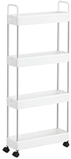 SONGMICS Storage Trolley, Slim Trolley, 4-Tier Kitchen Storage Trolley, Narrow Gap Bathroom Trolley with Wheels and Handles, 40 x 13 x 93 cm, White KSC018W01