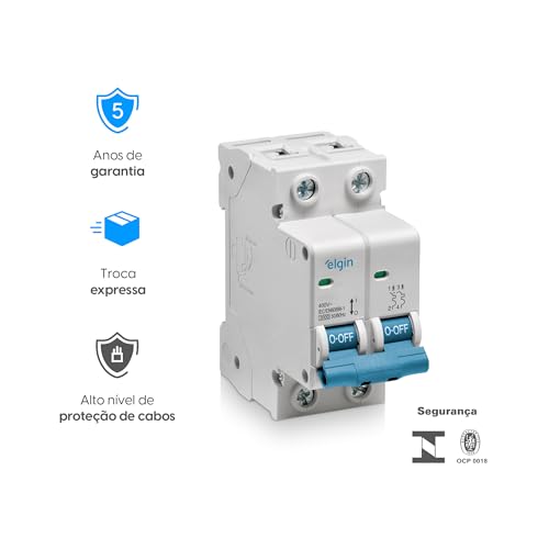 Disjuntor Termomagnético Bipolar 2 polos 40A Curve C 3KA MCB Elgin - 40 Amperes, Mini disjuntor