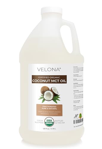 velona USDA Certified Organic MCT Coconut Oil - 1 Gallon / 128 Fl Oz | 100% from Coconut | Fractionated | Skin Face Body Hair Care | Use Today - Enjoy Results