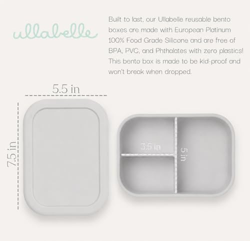 Image of Ullabelle Silicone Bento Box |Portable, Leak Resistant, Food-Grade (Grey Bento), Standard