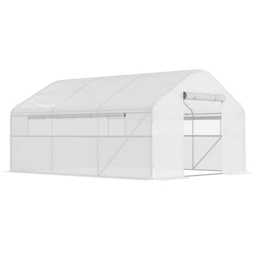 Outsunny Invernadero de jardín 12 m², invernadero túnel de jardín 4 x 3 x 2 m con puertas enrollables y grandes ventanas de rejilla, invernadero de acero galvanizado y PE de alta densidad 140 g/m²
