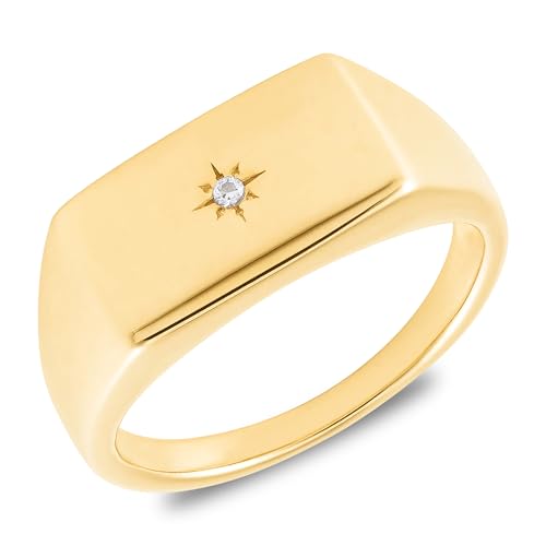 MAX + STONE Star Vermeil Diamond Signet Ring for Women & Men | Lab Grown Diamond Ring in Sizes 6-8 | Hypoallergenic 18K Gold Plated Sterling Silver Ring