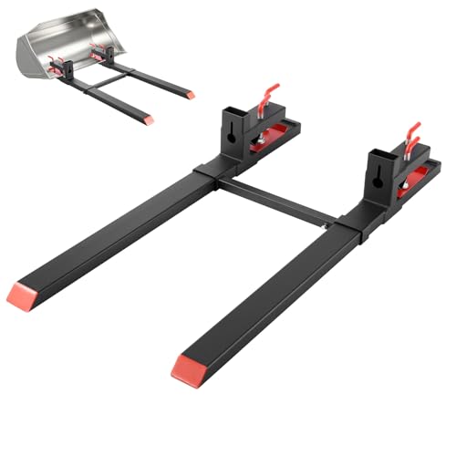 VEVOR Pallet Forks 4000 lbs Clamp on Pallet Forks 60-Inch Total Length Heavy-Duty Tractor Fork with Adjustable Stabilizer Bar for Tractor Attachments Loader Bucket and Skid Steer Black