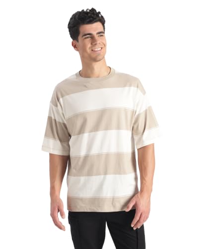Image of Jockey UM24 Men Super Combed Cotton Rich Striped Oversized T-Shirt