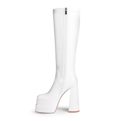 Image of wetkiss Classic Platform Knee High Boots Go Go Boots | Chunky Heel, Hallowee, Stretch Fabric, Square Toe, Good Gifts, Cosplay Custume, Festival,Versatile