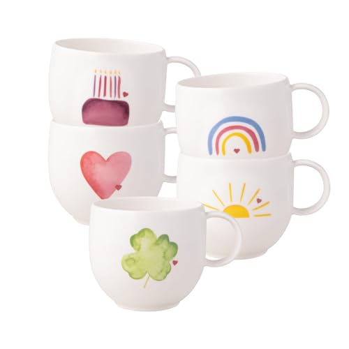 Villeroy & Boch With Love - Set di 5 tazze da caffè e tè, 290 ml, in porcellana di alta qualità, lavabili in lavastoviglie e adatti al microonde, motivi misti