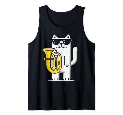 Gato divertido con gafas de sol jugando a la tuba | Tuba Cat Camiseta sin Mangas