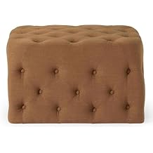 Maven Lane Henry Traditional Large Square Ottoman, Cushioned Footrest for Living Room Couch, Chair, or Dorm Room in Rustic Clay Fabric Upholstery