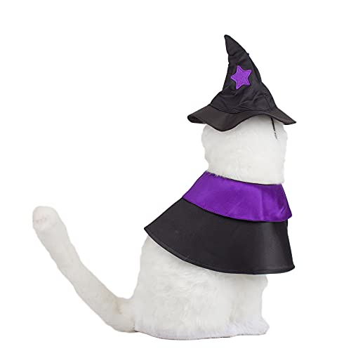 Halloween Cat Costume Purple Witch Cloak Wizard Hat Cat Halloween Accessories Pet Costumes for Cats Kittens Cosplay - Thumbnail 5