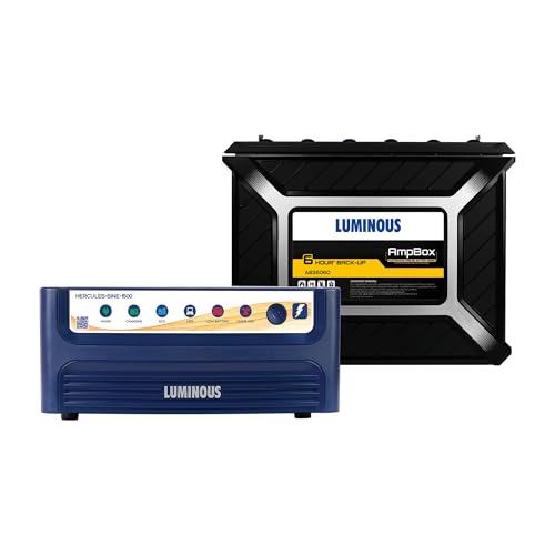 Image of Luminous Inverter & Battery Combo for Home, Office & Shops | Hercules Sine Pro 1500 (1400VA /12V) Pure Sine Wave Inverter | AB36060 6Hr Backup Gel Battery | 36M Inverter & 60M Battery Warranty