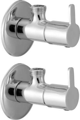 ZESTA Flora Angle Valve Brass Disc Stop Cock for Bathroom Taps, Geyser and Wash Basin Connection with Flange (Chrome Finish, 2-Pieces)