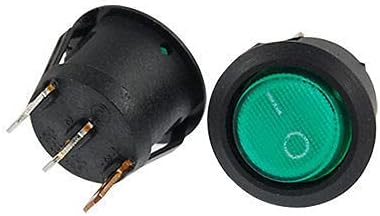 Switch 2pcs SPST On-Off Green Light Illuminated Round Rocer 5A/250V 10A/125V AC