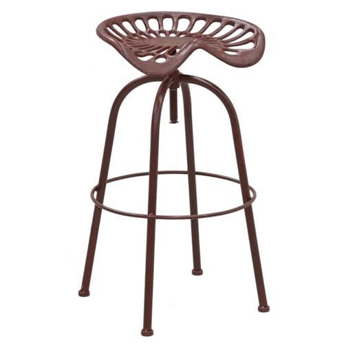 AUBRY GASPARD - Tabouret Tracteur Pivotant Réglable - Rouge Antique - Métal Vieilli - Ø 54 cm - Hauteur 69-84 cm - Poids 8,15 kg - Design Original Cuisine...