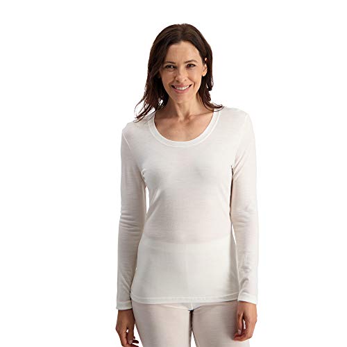 NatFab Ladies 100% Pure Soft Merino Thermal Base Layer Wool Top (White, Large)