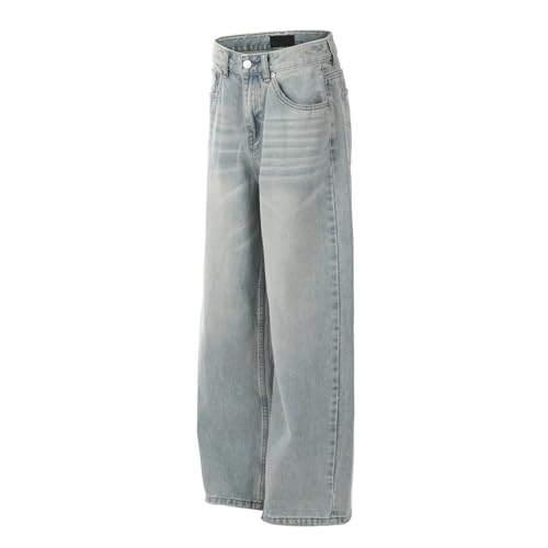 Jeans Pants Trousers Denim Retro Street Trendy Washed Blue and White Loose Straight Commuter Casual for Men4