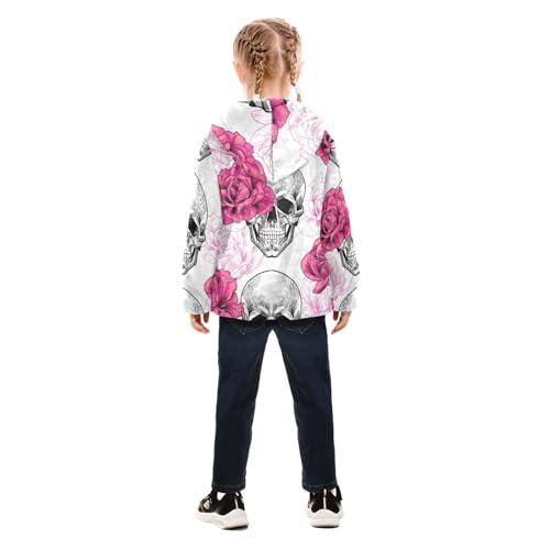 OTVEE Skull and Pink Roses Kids Hoodie Jacket Fall Spring Full Zip Warm Outwear Coat4