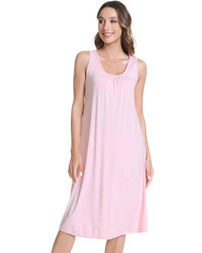 Image of NACHILA Women's Nightgowns-Viscose Made from Bamboo,Sleeveless Tank Night Gown Crew Neck Sleep Dress Cool Sleepshirts